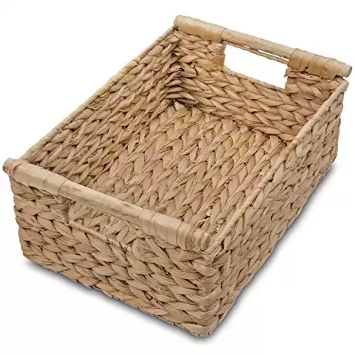 VATIMA Hyacinth Medium Wicker Basket 13.6x9.5x5.6" - With Handle, Living Room Decor, Rectangular Design