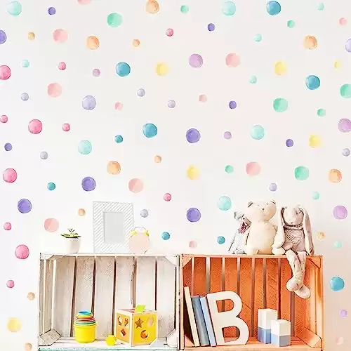 AOWDIAO 153 Pcs Polka Dot Peel and Stick Wall Decals - Vinyl Watercolor Wall Stickers for Bedroom, Playroom, Nursery - Wall Decor for Classroom, Home