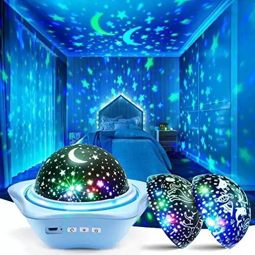One Fire Night Light for Kids, 96 Lighting Modes Star Lights for Bedroom, 360° Rotating+6 Films Baby Night Light Projector Light, Rechargeable Kids Night Lights for Bedroom,Kids Gifts&Kids Room D...