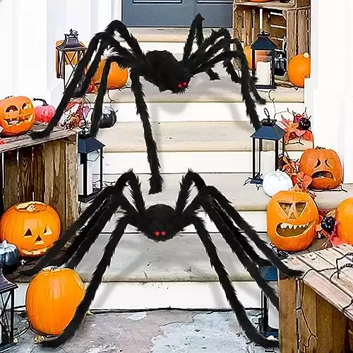 Baisoo Halloween Giant Spider Decorations Outdoor: 2 Pack 5 Ft. Large Spiders Realistic Hairy Halloween Decor - Scary Big Spiders Halloween Decorations for Outside House Yard Lawn Indoor Home, Black