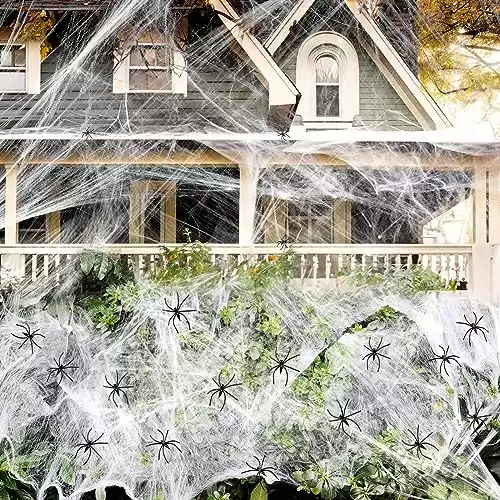 Jionchery 1000 sqft Spider Web Halloween Decorations, with 30 Fake Spiders, Super Stretch Cobwebs, Halloween Party Supplies, Halloween Decorations Indoor Outdoor Scary