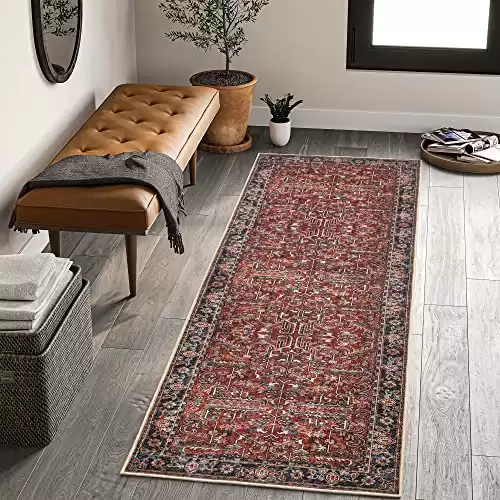 Valenrug Washable Runner Rug 2'6x8 - Ultra-Thin Antique Collection Area Rug, Stain Resistant Rugs for Living Room Bedroom, Distressed Vintage Rug(Red, 2'6"x8')