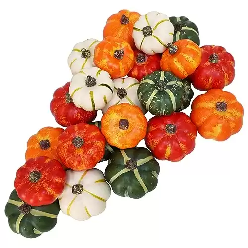 Winlyn 24 Pcs Assorted Small Rustic Harvest Artificial Pumpkins Baby Boo Mini Pumpkins Faux Foam Pumpkins in Orange Cream Green for Fall Halloween Thanksgiving Table Centerpiece Bowl Vase Fillers