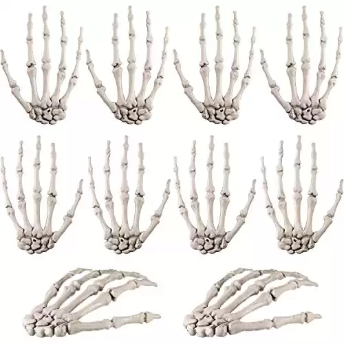 10 Pieces Halloween Skeleton Hands Plastic Human Hand Bone Decoration Zombie Party Terror Scary Prank Props for Party Favor