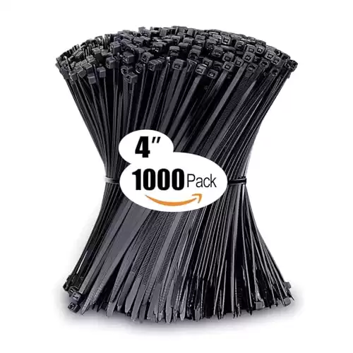 Small Zip Ties, Zip Ties 4 inch with 18 lb Tensile Strength, Black Cable ties, 1000 Pack, ANOSON