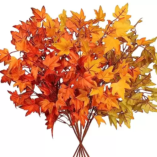 NUBATO 6PCS Artificial Fall Maple Leaves Branches Decor, 23 inch Mixed Color Fake Fall Leaves Stems Plants, Autumn Faux Floral Shrubs, Fall Decorations for Home Farmhouse Table Fireplace Thanksgiving