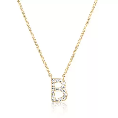 PAVOI 14K Yellow Gold Plated Cubic Zirconia Initial Necklace | Letter Necklaces for Women | B Initial