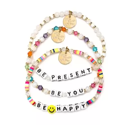 Little Words Project Handcrafted and Uniquely Designed Beaded Bracelets - Be Happy Stack - Set of 3 Bracelets - Be Happy, Be Present, Be You