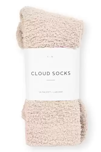 Cozy Sock For Women | Fuzzy Ultra-Luxe Cloud Sock Gifts For Women & Men | Warm & Cozy Fuzzy Unisex Sleep Socks | Super Soft Luxurious Fabric With Bonus Travel Tote, (Stone, 1 Pair)