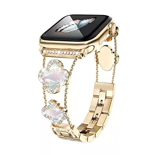 38/40/41/ mm cool woman chain metal smartwatch strap compatible with Apple Watch Band Series 9/8/7/6/SE/5/4 adjustable replacement watch bracelet for Iwatch gold Watch Band