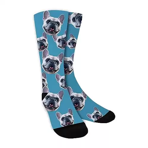 AsBestForGF Custom Socks With Photo, Personalized Face Socks With Picture, Customized Socks Gift For Father Mother Christmas (One Face-Light Blue)