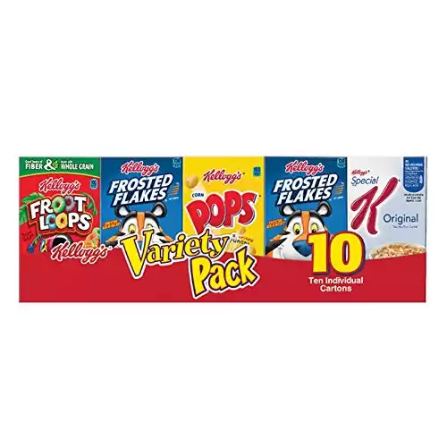 Kellogg's Cold Breakfast Cereal, Single Serve, Variety Pack, 10.94oz Tray (10 Boxes)