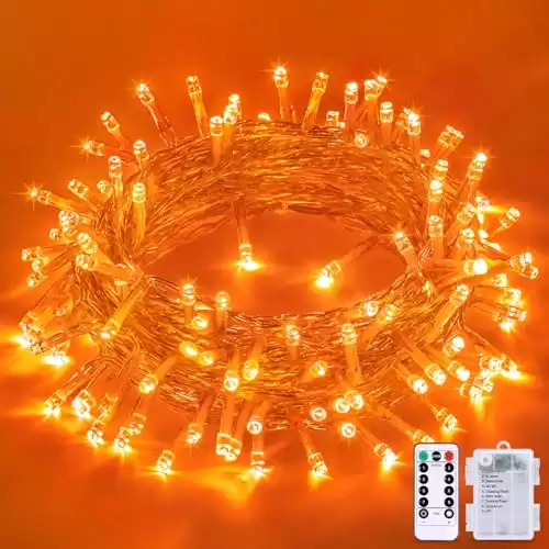 JMEXSUSS Orange Battery Operated Halloween Lights, 33ft 100 LED Battery Operated Christmas String Lights, Orange Twinkle Mini Lights with Remote Indoor Outdoor Waterproof for Halloween Decorations