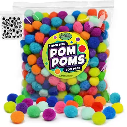 Carl & Kay [300 Pcs] 250 1 Inch Pom Poms & 50 Googly Eyes Craft Pom Pom Balls Pompoms for Crafts Pom Pom for Crafts in Bright & Bold Assorted Colors Larg...