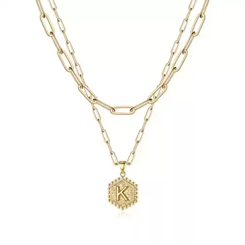 M MOOHAM Gold Initial Necklaces for Women Trendy - Necklaces for Women Trendy Hexagon Letter Necklace Initial K Necklace Gold Necklace Dainty Necklaces for Teen Girls Gifts Preppy Jewelry