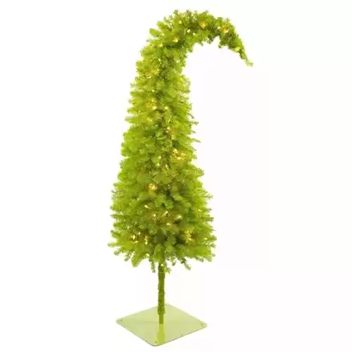 5 Ft Prelit Christmas Tree with Stand Artificial Lighted Christmas Tree for Indoor Use Whimsical Plastic Trees w/Metal Base & LED Lights - Holiday Decor for Living Room, Tabletop