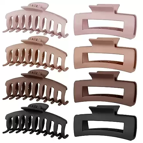 TOCESS Big Hair Claw Clips for Women Neutral Large Claw Clip for Thin Thick Curly Hair 90 s Strong Hold 4.33 Inch Nonslip Matte Jumbo Hair Clips (8 Pcs)