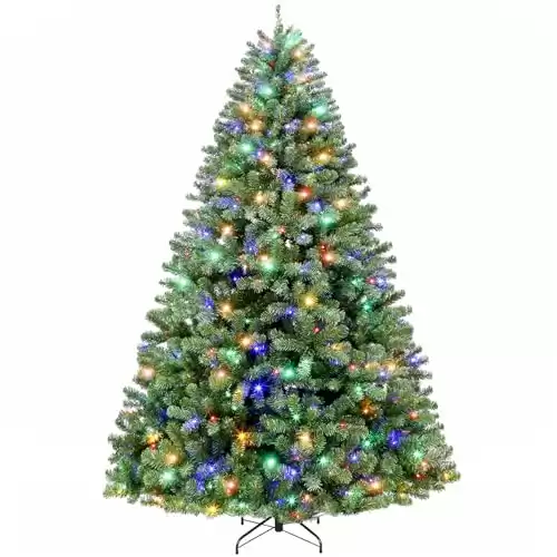 Hykolity 6.5 ft Prelit Christmas Tree, Artificial Christmas Tree with 350 Color Changing LED Lights, 1100 Tips, Metal Stand and Hinged Branches, 10 Color Modes