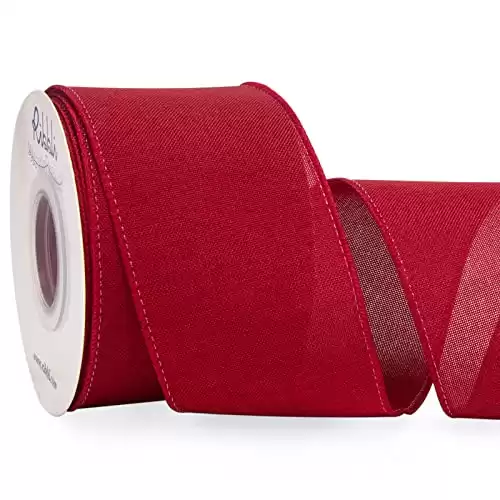 Ribbli Dark Red Linen Wired Ribbon,2-1/2 Inch x Continuous 10 Yard, Dark Red Burlap Wired Ribbon Rustic Ribbon for Wreaths, Big Bow Crafts,Gift Wrapping, Christmas Tree Decoration