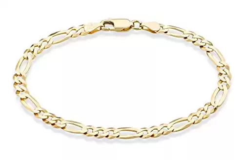 Miabella Solid 18K Gold Over Sterling Silver Italian 5mm Diamond-Cut Figaro Chain Bracelet for Women Men, 925 Made in Italy (Length 7.5 Inches)