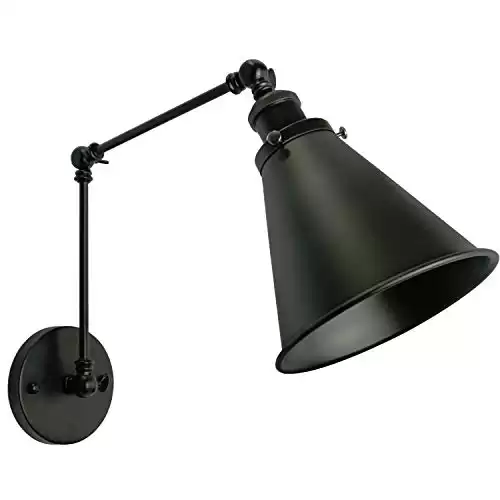 DZSUMY Industrial Black Finish Wall Sconce Arm Angle Adjustable E26 Base 1-Light Wall Lamp for Bedroom,Living Room,Study Room,Office