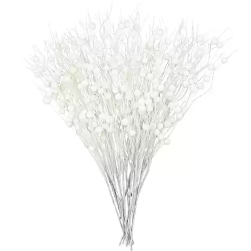 KI Store White Christmas Tree Picks Sprays Set of 20 Glittered Twigs Decor for Christmas Tree Decoration Wreath Garland Floral Arrangement