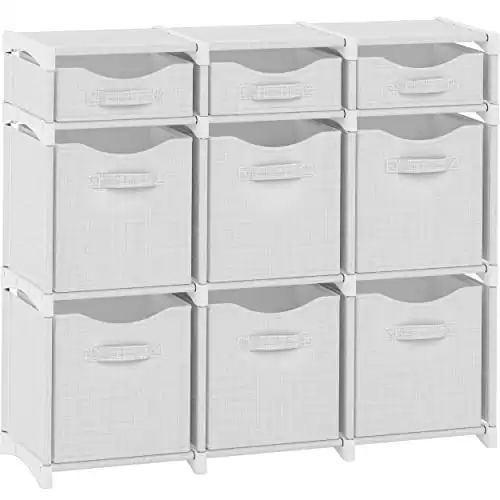 9 Cube Closet Organizers And Storage | Includes All Storage Cube Bins | Easy To Assemble Closet Storage Unit With Drawers | Room Organizer For Clothes, Baby Closet Bedroom, Playroom, Dorm (White Grey)