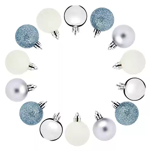 48 Pack Mini Ball Ornaments for Small Christmas Tree, Blue, White, Silver Shatterproof Decorations (1.5 in)