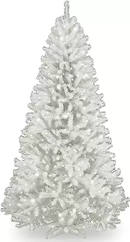 National Tree Company Pre-Lit Artificial Full Christmas Tree, White, North Valley Spruce, White Lights, Includes Stand, 7 Feet