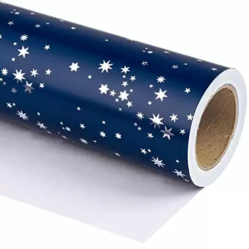 WRAPAHOLIC Wrapping Paper Roll - Mini Roll - 17 Inch x 33 Feet - Stars with Silver Foil Design, Perfect for Wedding, Birthday, Holiday, Baby Shower