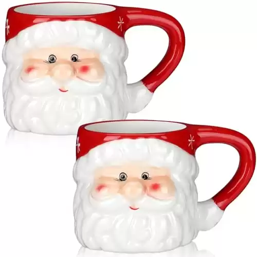 Sliner 2 Pcs Santa Mug Christmas Ceramic Mug Vintage Santa Heads Coffee Mug Christmas Themed Design Cup Set for Coffee Tea Hot Chocolate and Christmas Gifts Presents 4.7 x 3.5 x 3