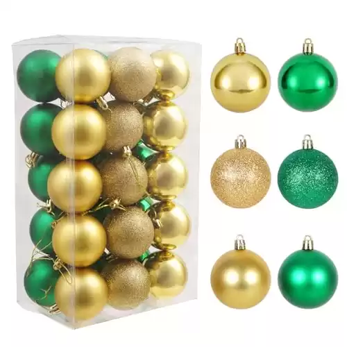 30ct Christmas Ball Ornaments, 2.36" Shatterproof Tree Decorations, Perfect Hanging Ball for Indoor/Outdoor Holiday Party Decor (Green and Gold)