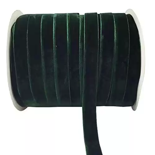 10 Yards Velvet Ribbon Spool (Dark Green, 5/8