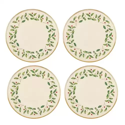 Lenox Holiday Dinnerware Dinner Plates, Set of 4, 4 Count, Red & Green