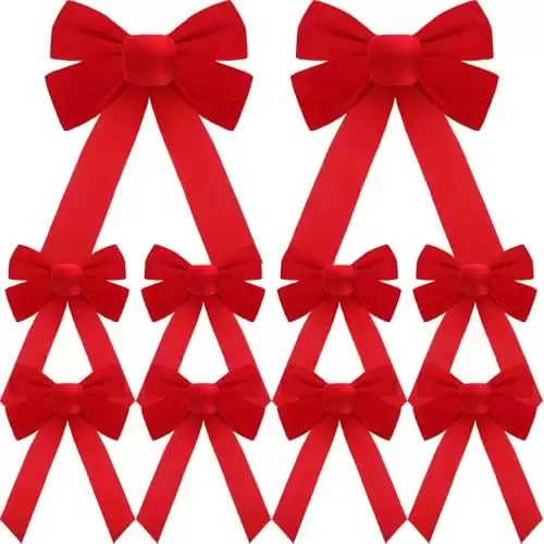 Janinka 10 Pcs Large Red Christmas Bow 13" Long by 9" Wide Velvet Wreath Christmas Tree Bows Christmas Ornament for Indoor Outdoor Wreaths Garland Xmas Tree Topper Holiday Decor Wrapping DIY...