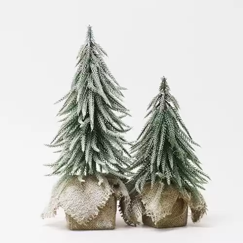 Senjie Artificial Mini Christmas Tree, 2 Pack Snow Flocked Table Xmas Tree with Burlap Base,Unique Christmas Decoration for Table