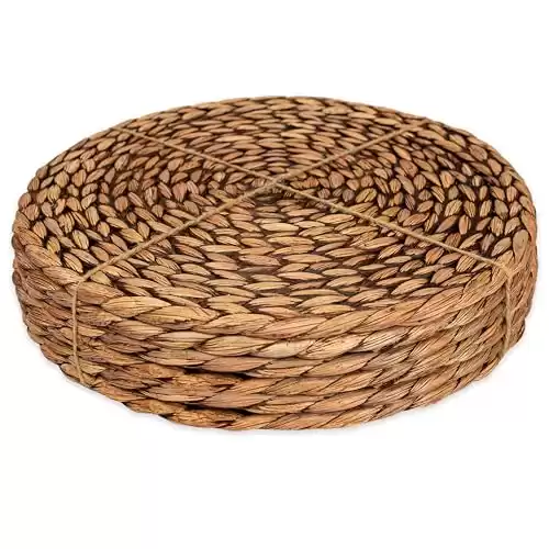 CENBOSS Woven Placemats (11.8" Set of 6, Brown Wash) Round Placemats, Wicker Placemats, Rattan Placemats, Plate Chargers