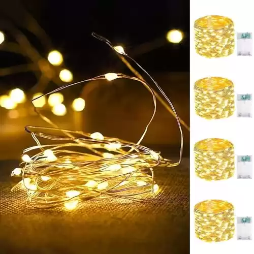 4-Pack Fairy Lights Battery Operated with Timer, Waterproof 16FT 50 LED String Lights Outdoor Indoor, Cuttable Twinkle Lights for Christmas Home Bedroom Wedding DIY Centerpiece Birthday (Warm White)