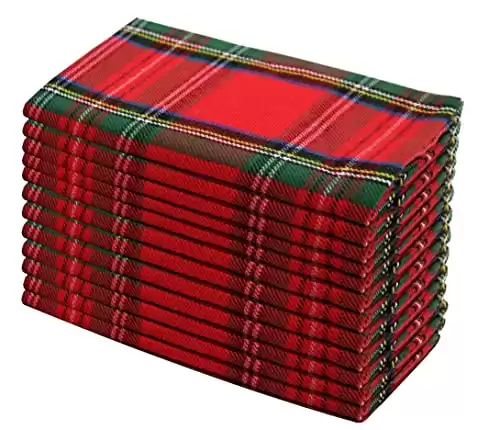 COTTON CRAFT Christmas Tartan Plaid Napkins -12 Pack 100% Cotton Cloth Napkins - Xmas Holiday Lunch Brunch Dinner Party Festive Celebration - Paperless Reusable Washable Table Napkin -18x18 Red Green