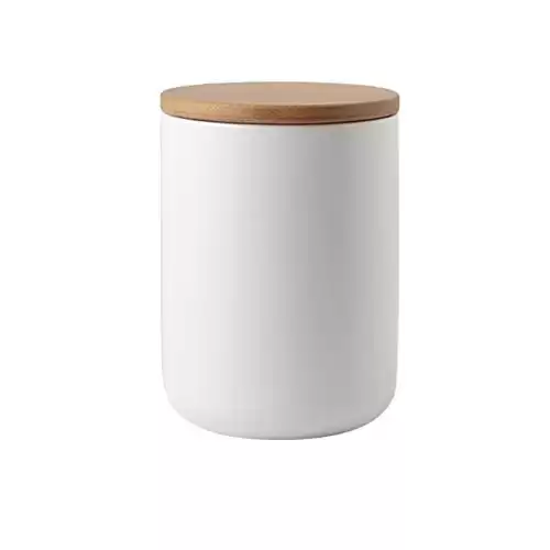 YYW Ceramic Food Storage Jar Canister with Airtight Wooden Lid, Modern Design Food Canisters Loose Tea Coffee Sugar Spice Nuts Snacks Seasonings Storage Jar Caddy (White 23.66oz/700ml)