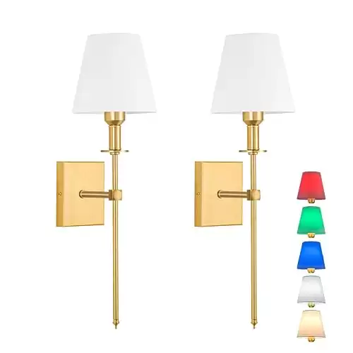 Wall Lights Battery Operated Wall Sconces Set Of 2 Indoor not Hardwired Fabric Shade Fixtures,Rechargeable Wireless Wall Sconces With Dimmable Remote Control,for Bedroom,Farmhouse ( Color : Gold )