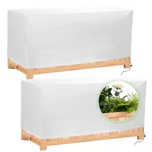 2PCS 39.4x17.7x15.7in Rectangular Plant Box Cover with Drawstring, Winter Plant Covers Freeze Protection Flower Box Covering Frost Blankets for Outdoor Planter Raised Beds