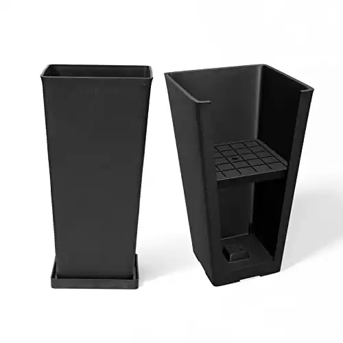 LA JOLIE MUSE 20 Inch Tall Black Planters, Rectangular Outdoor Planters Set of 2, Tapered Planters with Shelf Insert for Front Door,Large Garden Flower Pots