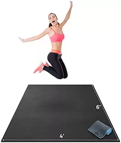 Gorilla Mats Premium Large Exercise Mat 6' x 4' x 1/4" Ultra Durable, Non-Slip, Workout Mat for Instant Home Gym Flooring Works Great on Any Floor Type or Carpet Use With or Without Sho...