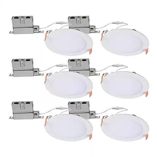 HALO HLB 6 Inch Canless Ultra-Thin Recessed Lighting LED Wafer Light for Ceiling and Shower, 6 Pack, 5 Selectable Color Temperatures, 1025 Lumens, Wet Rated, UL Certified, Energy Star