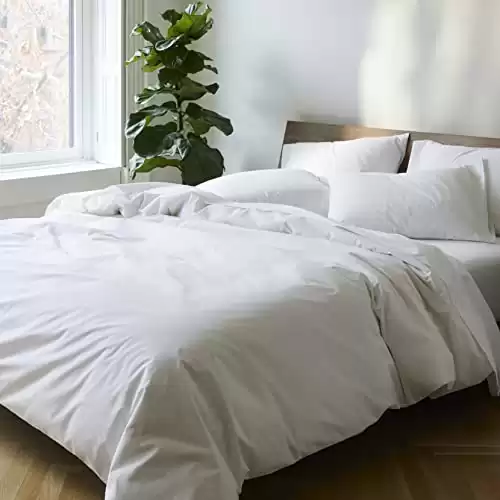 Brooklinen Luxury Percale Duvet Cover - 100% Cotton, Full/Queen Size in White with Extra-Long Corner Ties and Button Closure | Best Sheets for Hot Sleepers