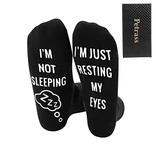 Petrass Dad Birthday Novelty Gifts from Daughter Wife Fathers Day Christmas for Husband Grandpa Men Im Just Resting My Eyes Novelty Socks for men, XL