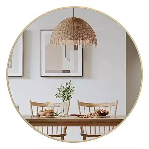 Umzodo 30 inch Gold Circle Wall Mirror, Brushed Gold Metal Framed Round Mirror for Bathroom Vanity, Bedroom Decor, Living Room, Entryway