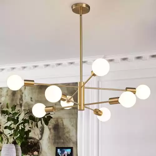 RUIYEY Modern Sputnik Chandeliers Light, 8-Light Gold Dining Room Chandelier Over Table, E26 Mid Century Ceiling Light Fixtures Height Adjustable Hanging Pendant Lighting for Entryway Foyer