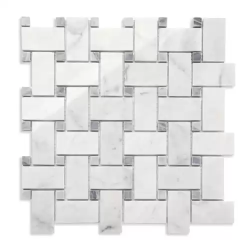 Lovdeco Carrara White Marble Stone Basketweave Italian Bianco Carrera Marble Mosaic Tile for Kitchen Wall Bathroom Shower Floor (5 Sheet)